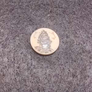 Vintage Scrimshaw Ship Design Button